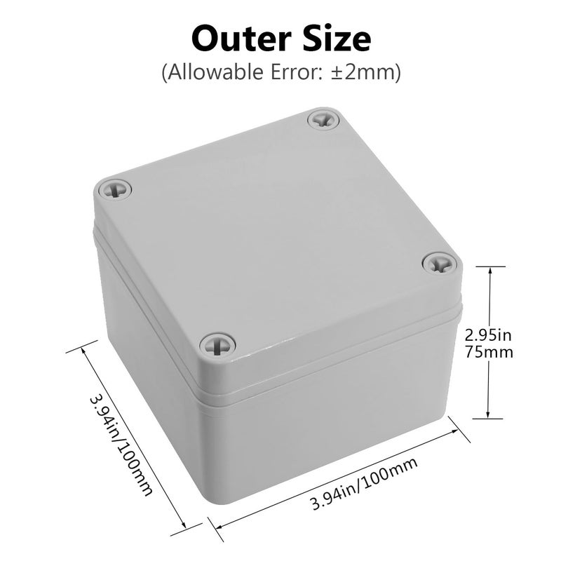 LeMotech IP67 Waterproof Junction Box ABS Plastic Project Box Dustproof Electrical Box Outdoor Enclosure for Electronics DIY Case Gray 3.9X 3.9X 3 inch (100x 100x 75 mm) - Image 2